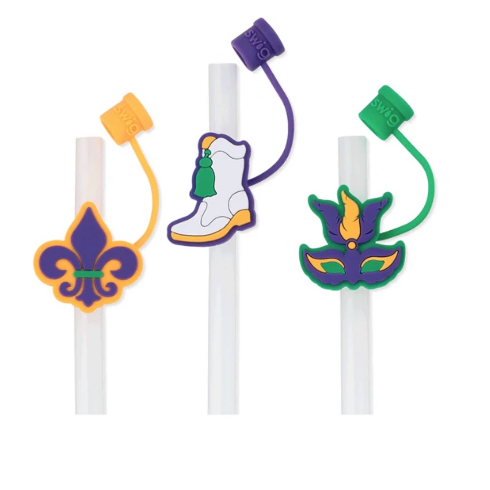 MARDI GRAS STRAW TOPPER SET - SWIG